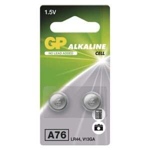 Alkalická gombíková batéria GP LR44 (A76F), 2 ks