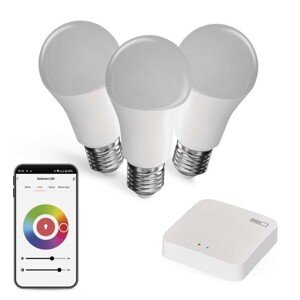 Sada GoSmart: 3x LED žiarovka E27 / 11W / RGB / Zigbee, 1x ZigBee brána