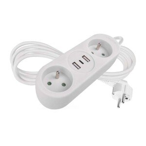Predlžovací kábel 1,4 m / 2 zásuvky+2×USB-A+1×USB-C / biely / PVC / 1,5 mm2