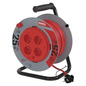 Predlžovací kábel na bubne 25 m / 4 zásuvky / červený / PVC / 230 V / 1,5 mm2