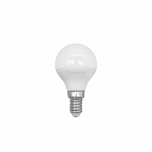 LED svietidlo, žiarovka, malá guľa , objímka E14, 6W, studená biela, COSMOLED