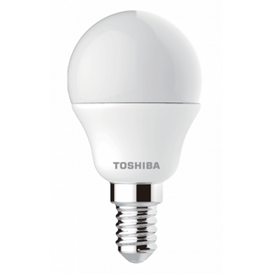 LED svietdlo, žiarovka , malá guľatá , E14 pätica , 7 Watt , 180° , studená biela , TOSHIBA , 5 rokov záruky