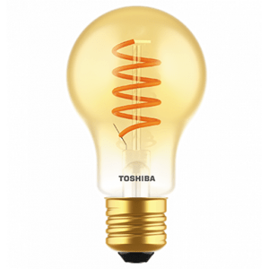 LED svietidlo, žiarovka , vláknový efekt , filament , E27 pätica , 4.5 Watt , teplá biela , TOSHIBA , 5 rokov záruky