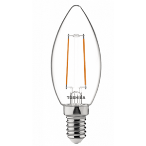 LED svietidlo , žiarovka ,vláknový efekt , filament , E14 pätica, 2.5 Watt , teplá biela , TOSHIBA , 5 rokov záruky