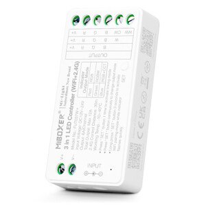 Univerzálny ovládač pre skupinu (zónu), 3v1, RGB / RGBW / RGB-CCT, stmievateľný, ovládanie skupín, SMART, kompatibilný s Tuya, WIFI+2,4G, Miboxer (Mi-Light), FUT037W+