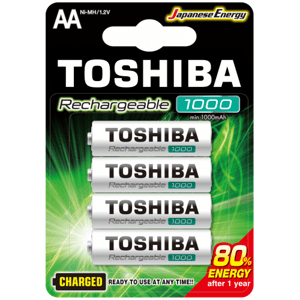 Ceruzová batéria AA (LR6), 1,2 Volt, 4 kusy, dlhotrvajúca, batéria, dobíjateľná, 1000mAh, Vysoký výkon, TOSHIBA