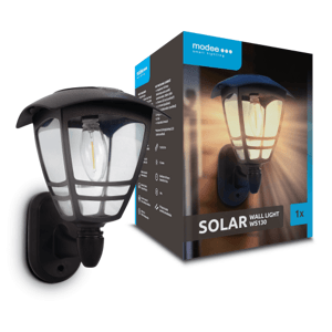 LED svietidlo, stenové, solárne napájané, s filamentovou žiarovkou, teplá biela, IP44, Modee.