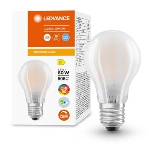 LED žiarovka E27 A60 5,8W = 60W 806lm 4000K Neutrálna 300° CRI90 Vlákno Mlieko Stmievateľné LEDVANCE Superior