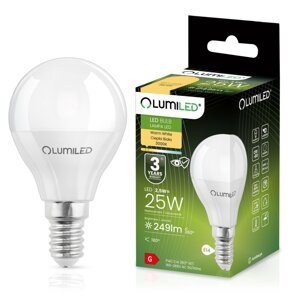 LED žiarovka E14 P40 2,5W = 25W 249lm 3000K Warm 180° LUMILED