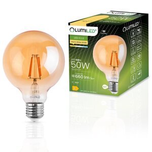 Dekoratívna LED žiarovka E27 G95 6W = 50W 660lm 2000K teplé 360° vlákno LUMILED Globe Amber