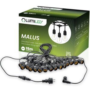 MALUS Vonkajšia záhradná svetelná reťaz 15 m 15x E27 Lumiled