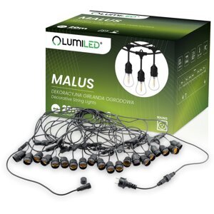 MALUS Vonkajšia záhradná svetelná reťaz 20 m 20x E27 Lumiled