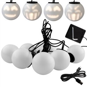 Vianočná girlanda 8x LED na batérie dekoratívni snehuliaci duchovia 4,33 m hrajúci biely +USB C