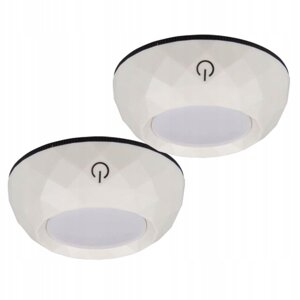 2x LED kruhové samolepiace kruhové svetlo pod skrinku s batériou 4000K 3xAA biela