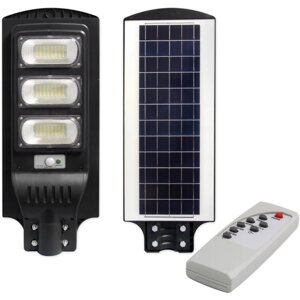LED solárna pouličná lampa čierna 150W 6000K studená IP65 senzor pohybu a súmraku + diaľkové ovládanie