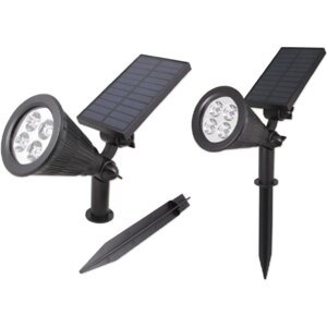 Záhradný LED solárny reflektor 2W studený IP65 súmrakový senzor