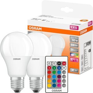 2x LED žiarovka A60 E27 9W = 60W 806lm RGBW 180° OSRAM Star + Pilot