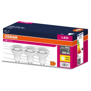 3PAK LED žiarovka GU10 4,5W = 50W 350lm 3000K Warm 60° OSRAM Value