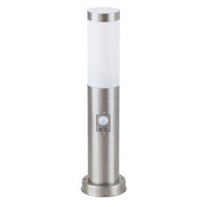 Vonkajšia záhradná LED lampa TORCH E27 IP44 tyč 45 cm so senzorom pohybu Strieborno-biela RABALUX