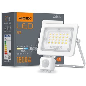 LED reflektor 20W 1800lm 5000K IP65 biely so senzorom pohybu a súmraku VIDEX LUCA