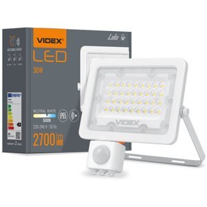 LED reflektor 30W 2700lm 5000K IP65 biely so senzorom pohybu a súmraku VIDEX LUCA