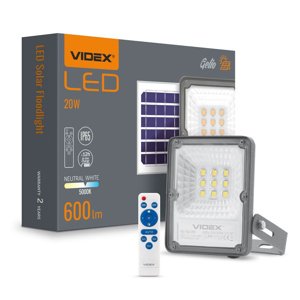 Solárne svetlomety 9x LED 20W 600lm 5000K IP65 VIDEX Súmrakový senzor s diaľkovým ovládaním
