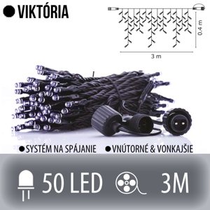 Viktória spojovateľná led svetelná záclona vonkajšia - 50led - 3m studená biela