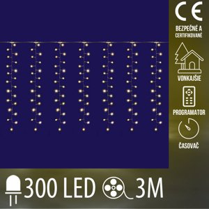 Vianočná led svetelná mikro záclona cluster vonkajšia s časovačom - záves + programy - 300led - 3m teplá biela