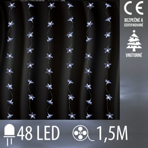 Vianočná led svetelná záclona vnútorná - záves - hviezdy - 48led - 1,5m studená biela