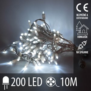 Vianočná led svetelná reťaz vonkajšia na spájanie - 200led - 10m studená biela