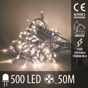Vianočná led svetelná reťaz vonkajšia flash - 500led - 50m teplá biela+studená biela