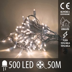 Vianočná led svetelná reťaz vonkajšia flash - 500led - 50m teplá biela+teplá biela