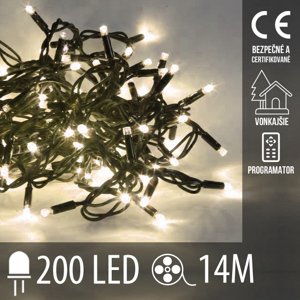 Vianočná led svetelná reťaz vonkajšia + programy - 200led - 14m teplá biela
