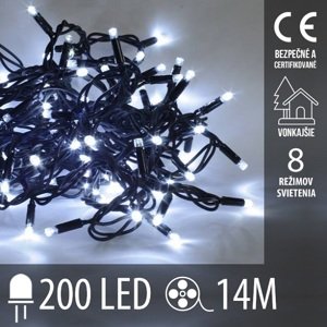Vianočná led svetelná reťaz vonkajšia + programy - 200led - 14m studená biela