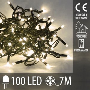 Vianočná led svetelná reťaz vonkajšia + programy - 100led - 7m teplá biela