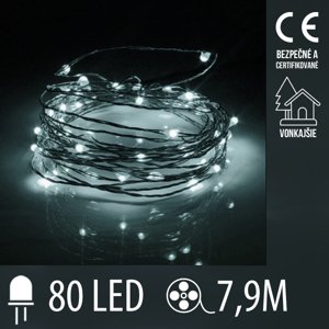 Vianočná led svetelná mikro reťaz vonkajšia - 80led - 7,9m studená biela