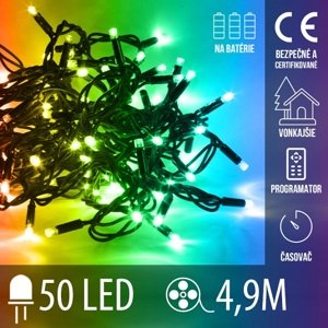 Vianočná led svetelná reťaz vonkajšia na batérie s časovačom + programator - 50led - 4,90m Multicolour