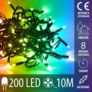 Vianočná led svetelná reťaz vonkajšia na spájanie s časovačom + programy + diaľkový ovládač - 200led - 10m multicolour
