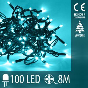 Vianočná led svetelná reťaz vnútorná - 100led - 8m tyrkysová