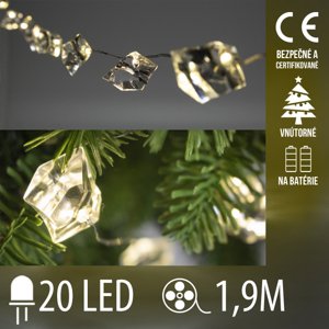 Vianočná led svetelná reťaz vnútorná na batérie - akrylový krištáľ - 20led - 1,9m teplá biela