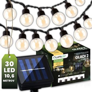 Solárna záhradná girlanda - 30x LED dekoratívne gule 10,6 m - teplé svetlo 3000K - LUMILED