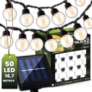 Solárna záhradná girlanda - 50x LED dekoratívne gule 16,7 m - teplé svetlo 3000K